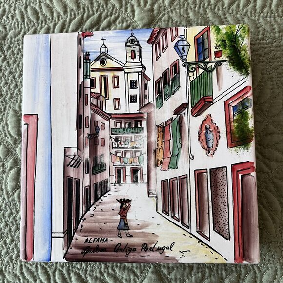 Vintage Match Holders 2 Ceramic Porcelain Hand Painted Tile Tops - Picture 2 of 16